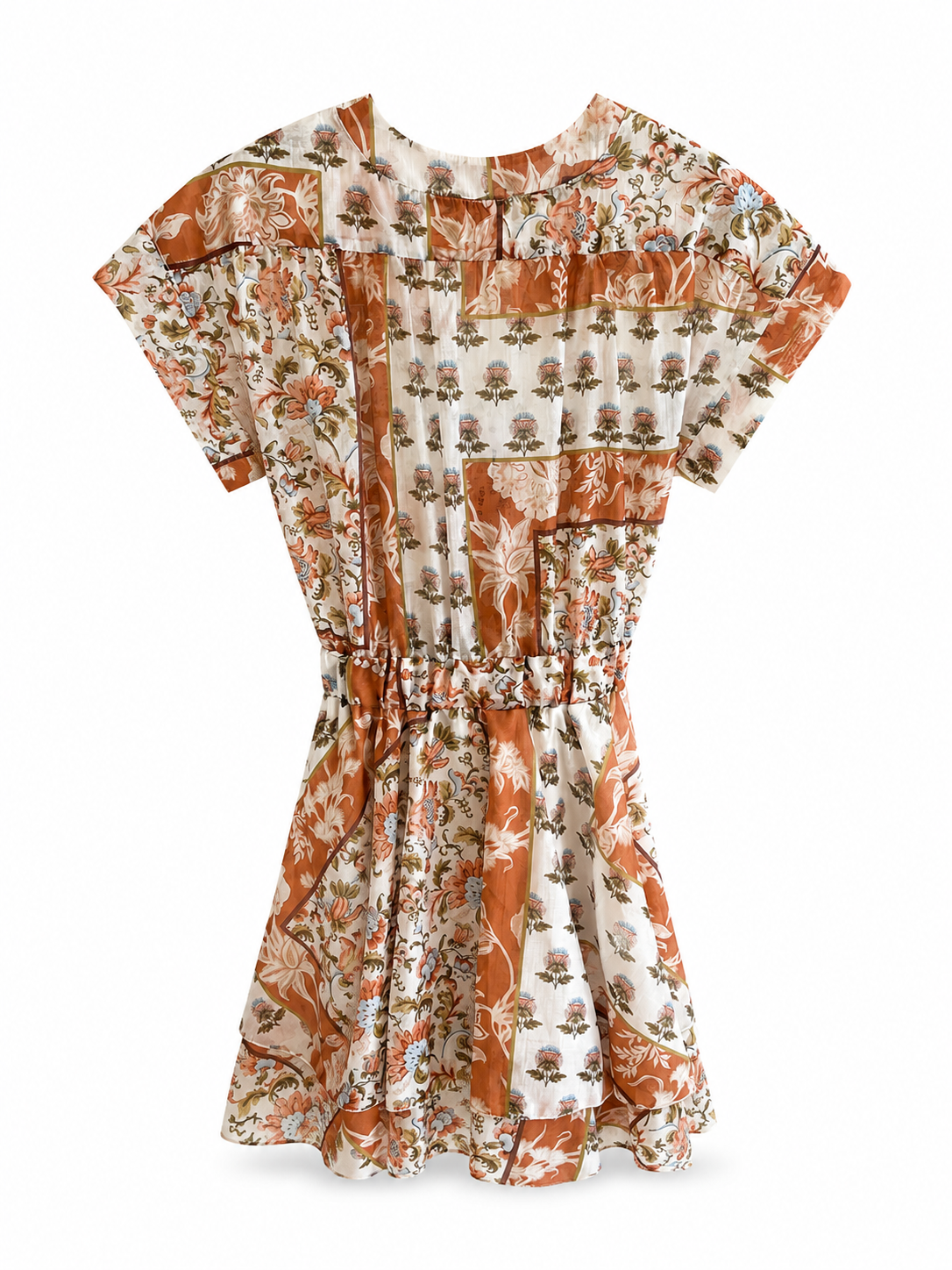 Rust Floral Wrap Mini Dress with Tie Waist