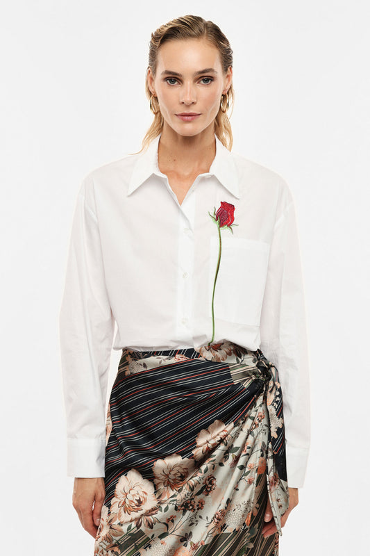 Shirt with embroidered rose - White