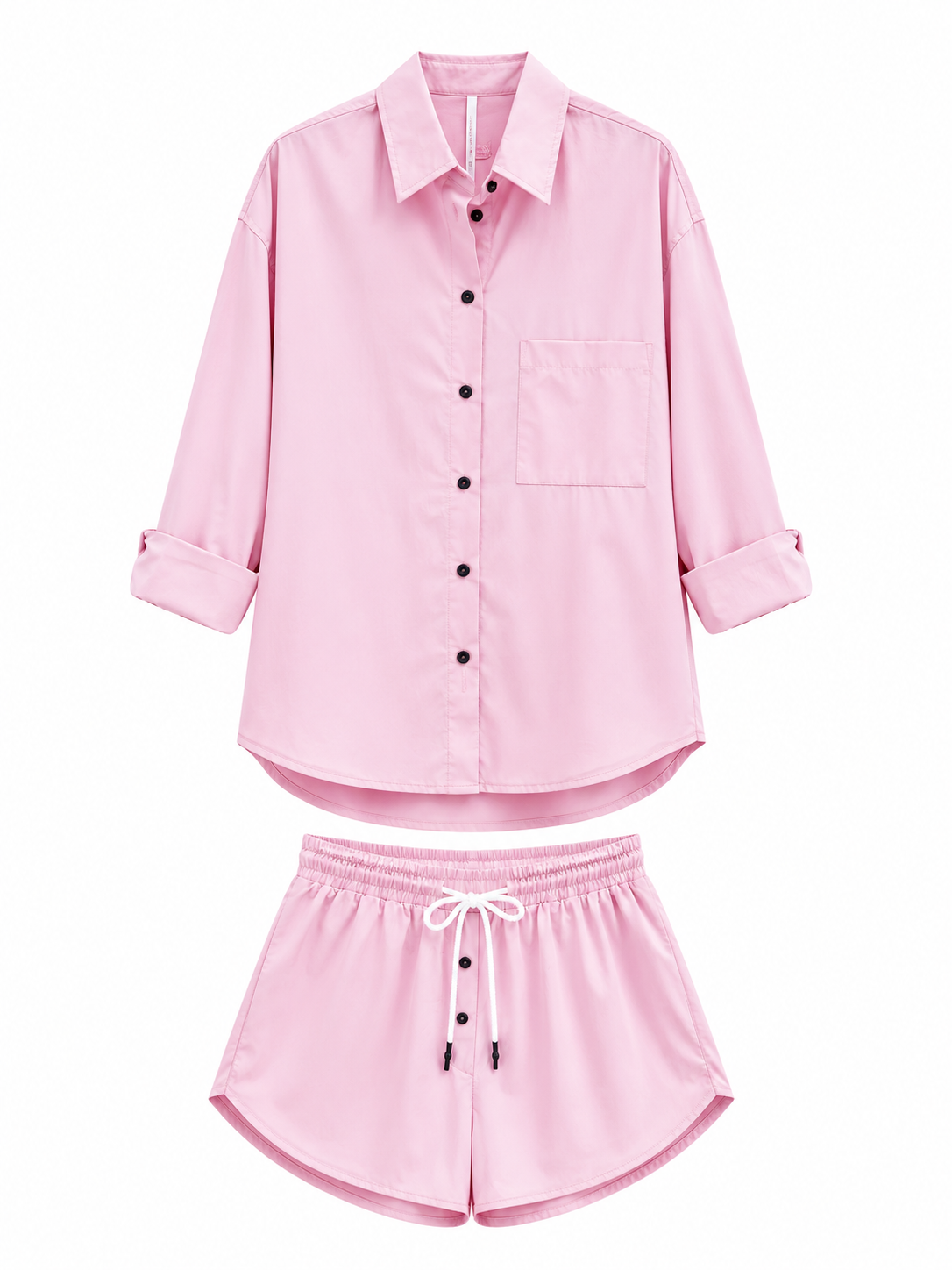 Oversized button-up shirt paired with matching drawstring short – JUST11 women's fashion