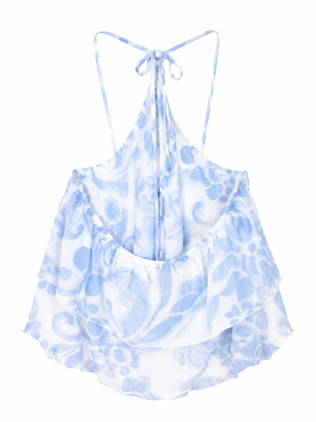 Azure Bloom Halter Ruffle Top