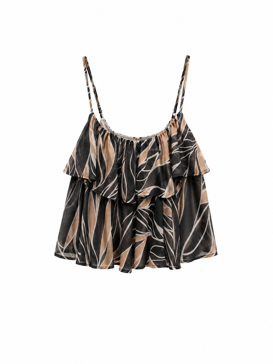 Black & Beige Abstract Print Ruffle Camisole – JUST11 women's fashion