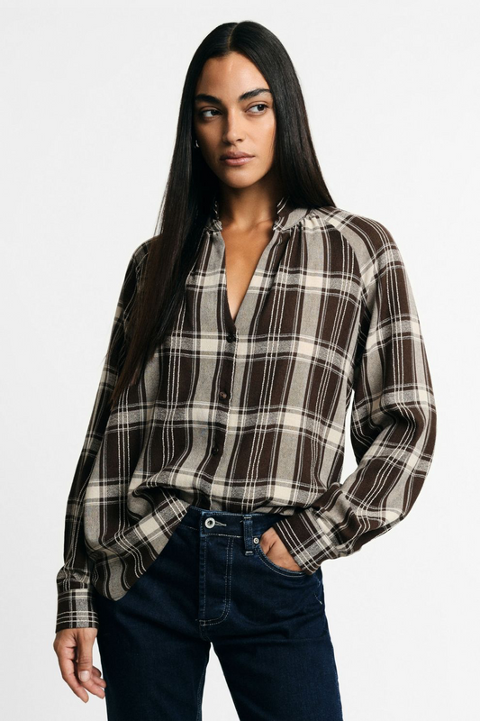 Shirt with checked pattern, long sleeves and class