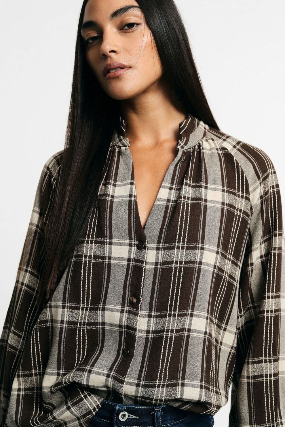 Shirt with checked pattern, long sleeves and class