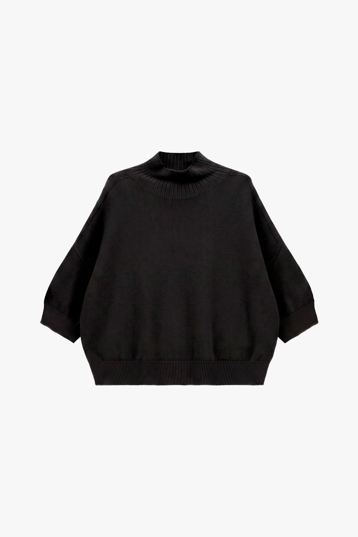 Three-quarter sleeve turtleneck sweater - Black