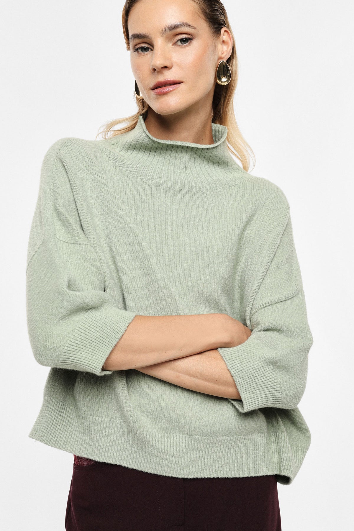 Three-quarter sleeve turtleneck sweater - Sea Grass