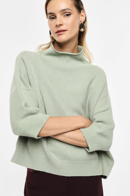 Three-quarter sleeve turtleneck sweater - Sea Grass