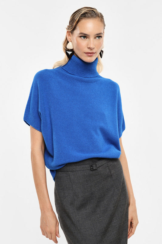 Sleeveless ribbed turtleneck sweater - Blue