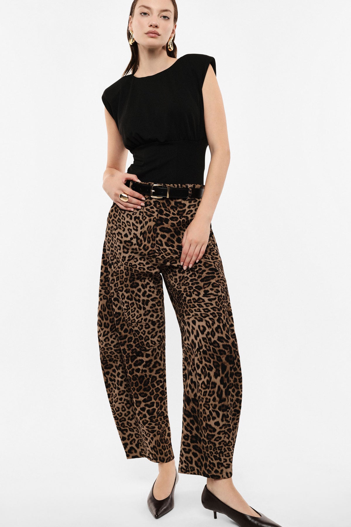 Camel and black printed palazzo trousers - Camel/Black