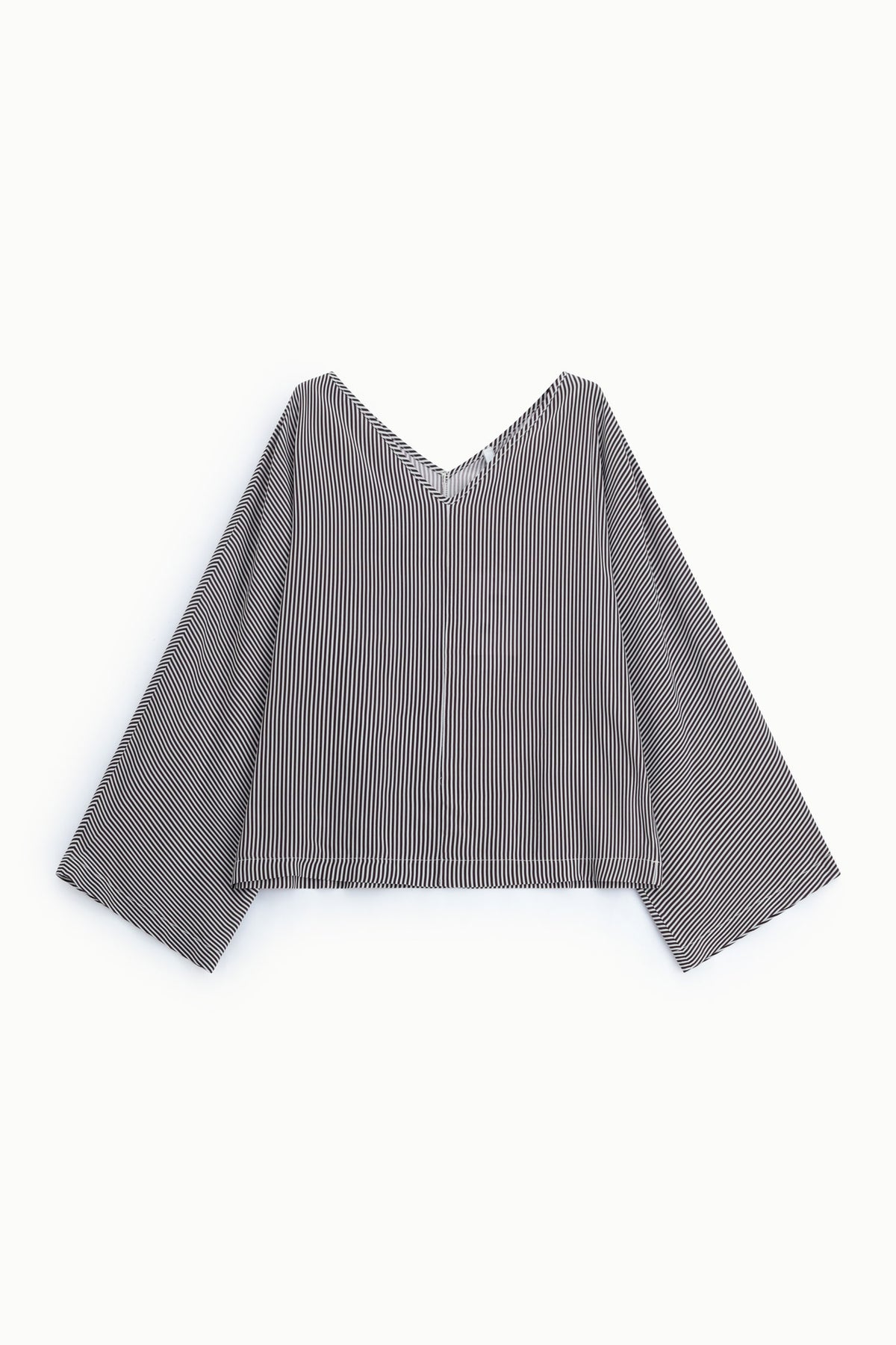Striped V-neck long-sleeve top - White/Burgundy