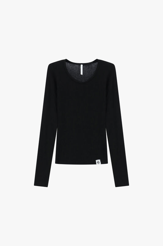 Minimal long-sleeve crewneck T-shirt - Black