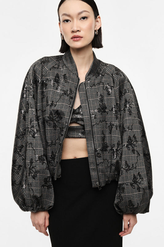 Printed bomber jacket with voluminous sleeves - Grey/Black